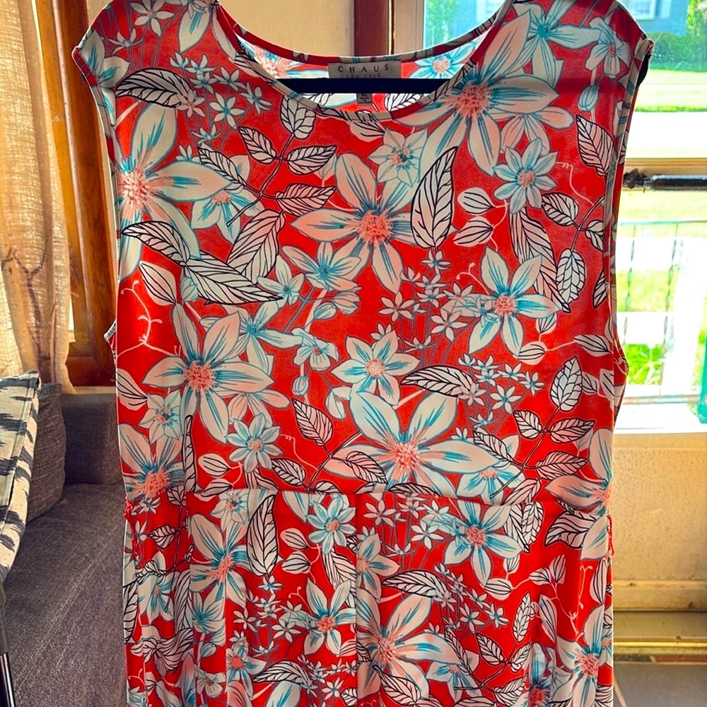 🌟CHAUS NEW YORK Orange Sz.XL, Colorful Sleeveless Floral Maxi Dress 👗